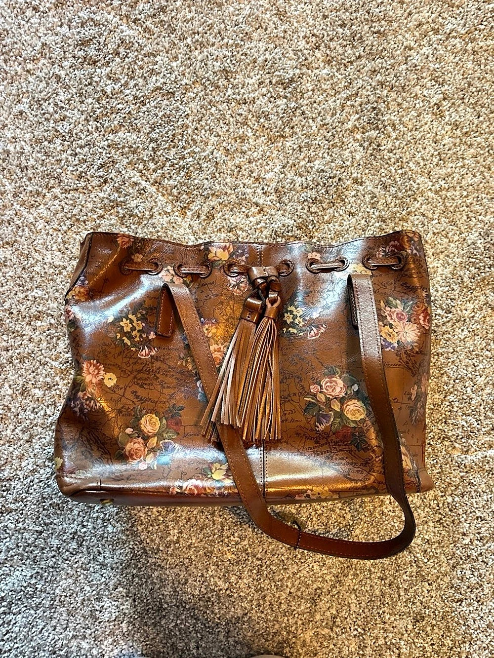 Patricia Nash Poppy Tote in English Garden Map English Garden Map Brown